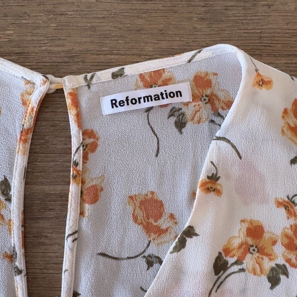 Reformation Floral Wellfleet Back Cutout V-neck Midi Dress-Sz 12-Limonada Print - Picture 11 of 16